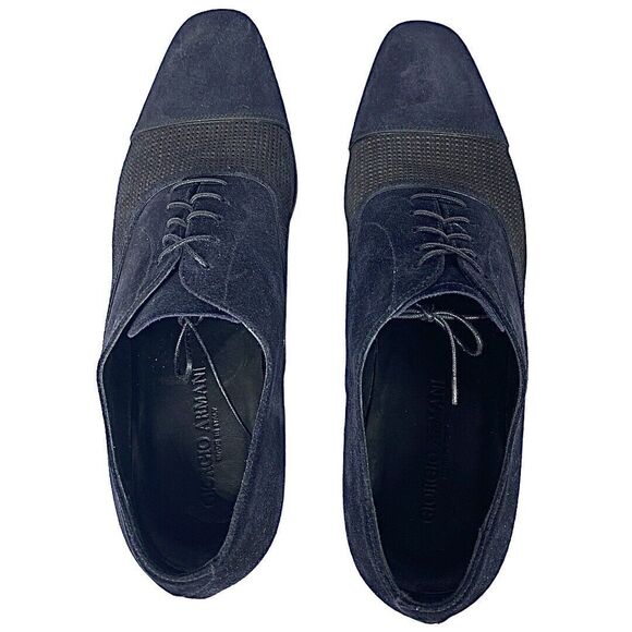Giorgio Armani Blue Suede Cap Toe Oxfords Men’s 10 EU 43 Made in Italy - Picture 10 of 13